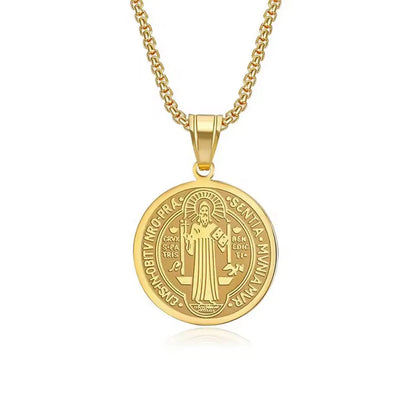 Colgante + Medalla de San Benito Protectora en (Acero Inoxidable 316L) – Oro y Plata