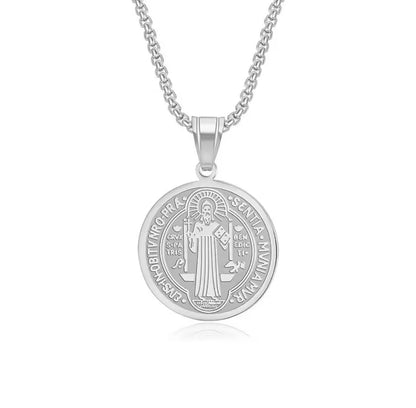 Colgante + Medalla de San Benito Protectora en (Acero Inoxidable 316L) – Oro y Plata